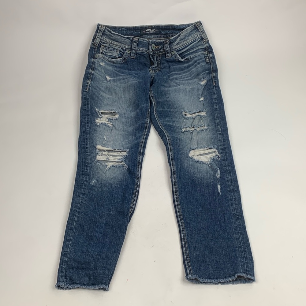 Silver Jeans Suki Skinny Crop Size 27 Stretch Distressed Raw hem Built Free